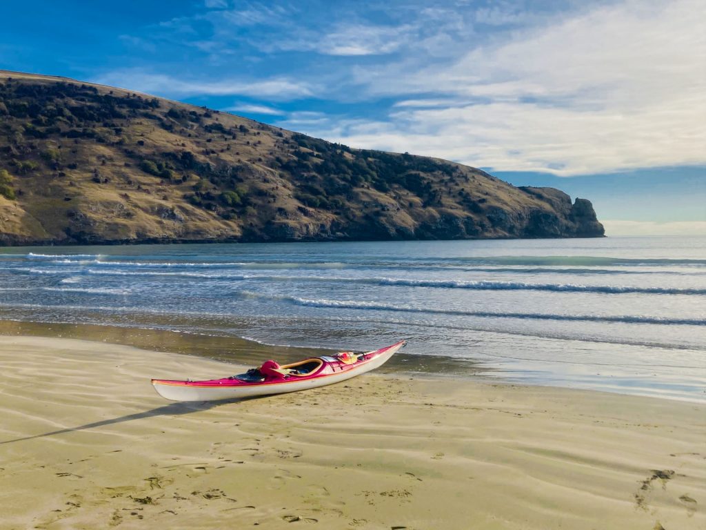 Seak kayak on a beach near Christchurch
